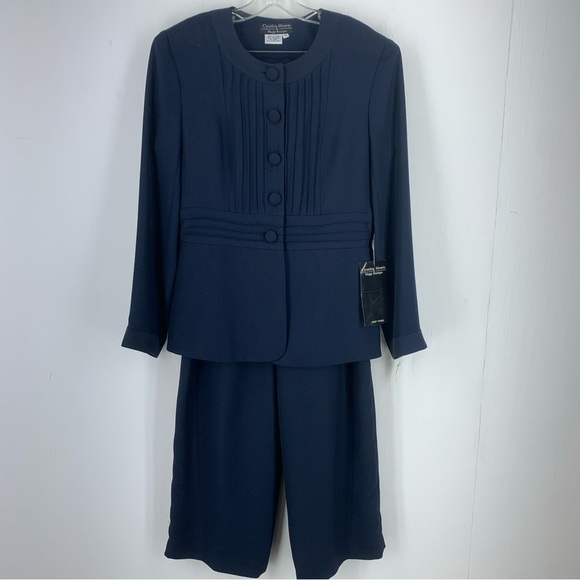 Vtg Cynthia Howie 10 Pant Suit Professional Office Cottage Core Minimal Blue NEW - Picture 1 of 14